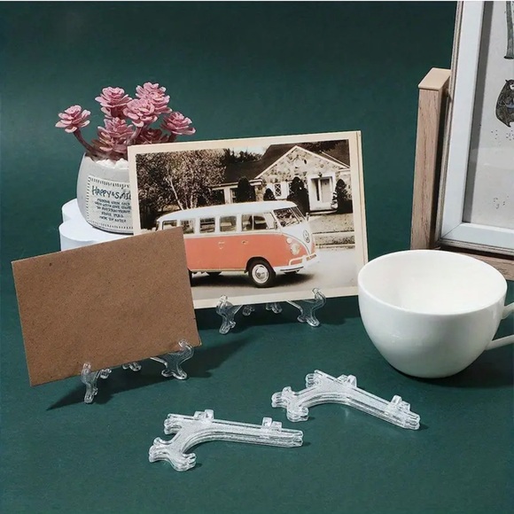 (NIP) Clear Plastic Display Stands, 4 Piece, Wallet Frame Plate Artwork Holder - Picture 2 of 8